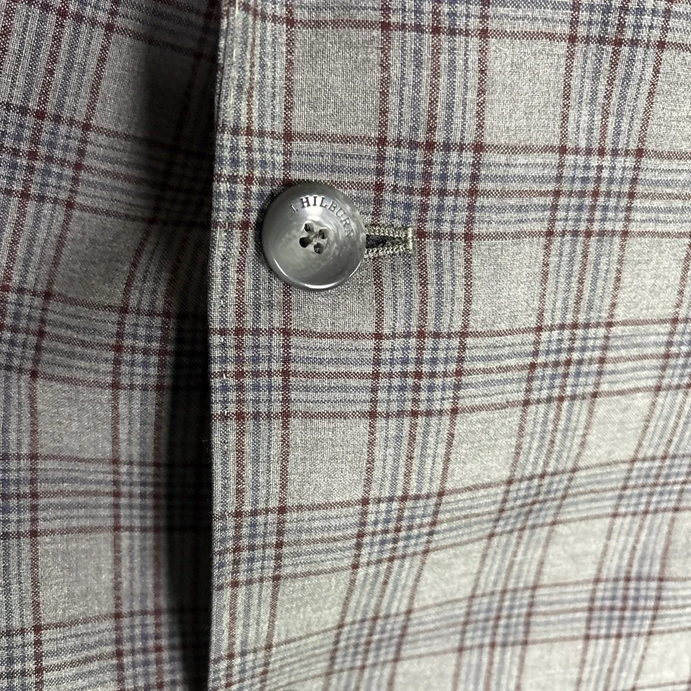 J. Hilburn Men's 44R Gray/Red Plaid Lined Italian Wool Blazer Jacket 2‎ Button